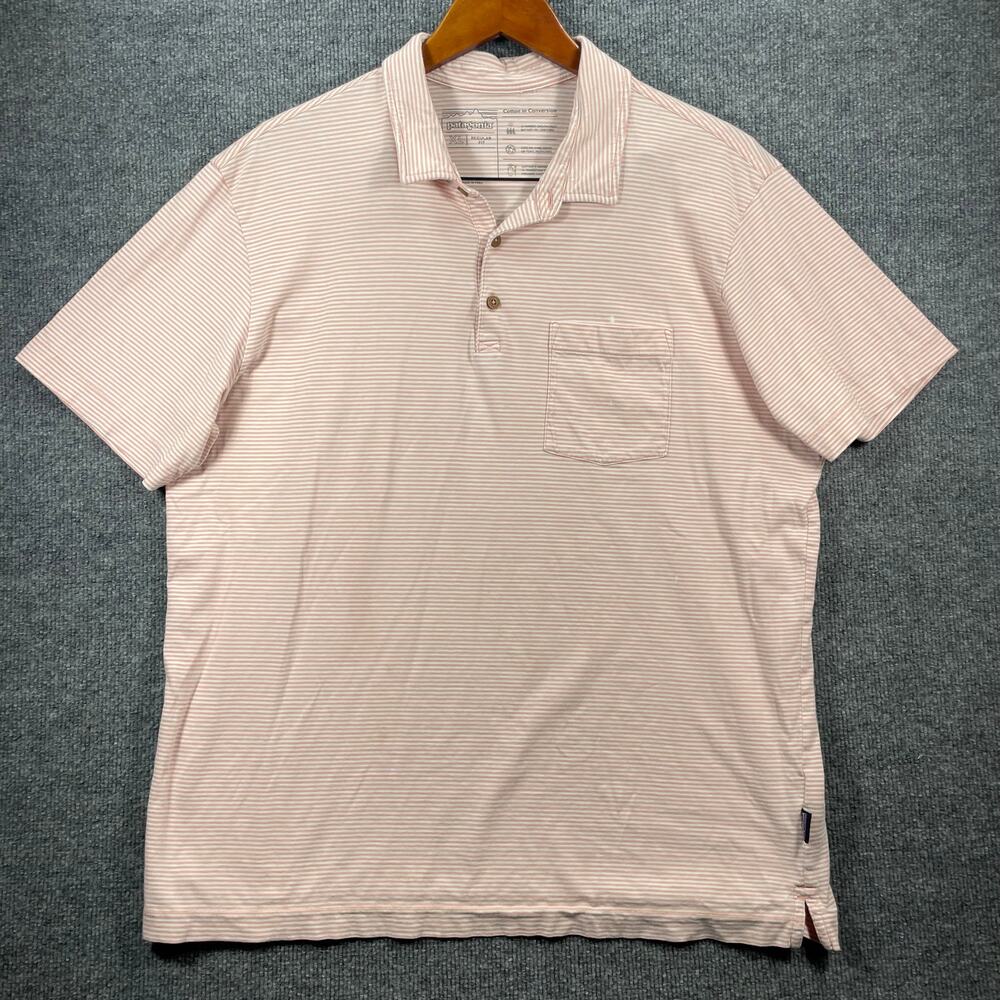 Patagonia Conversion Polo Shirt Men's XL Pink Striped Organic Casual READ